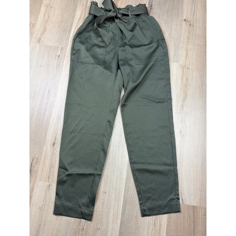Abercrombie & Fitch Olive Green Paperbag Waist Pull On Pants XS Sheen Finish
